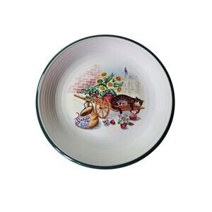 CENTURY Stoneware CAT NAP Floral Green Rim 10.5" Dinner Plates Set of 4